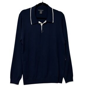 Marconi Mens XL Navy Blue Knit Sweater Long Sleeve Contrast Trim Trimmed - NEW